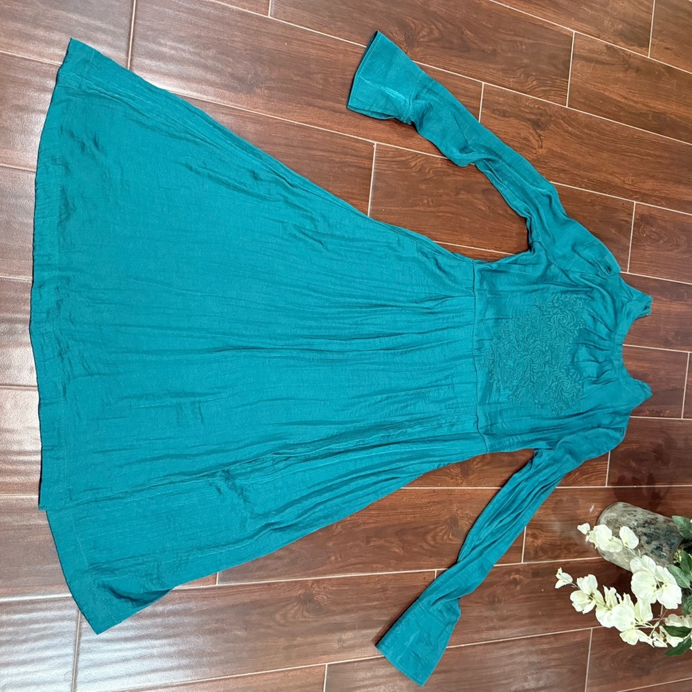 Free People Teal Long Sleeve Dress